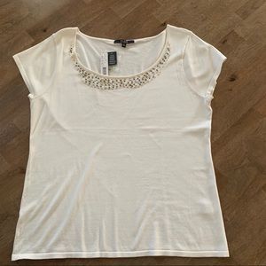NWT Ivory Knit Beaded Alex Marie Top XL